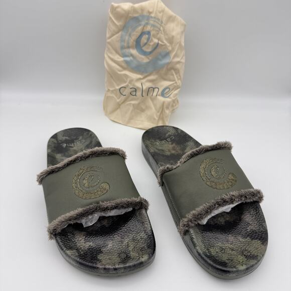 calme Shoes - Johnny Was CALME Slide Sandals Womens Size 7 Space Camo Leather Green Lounge